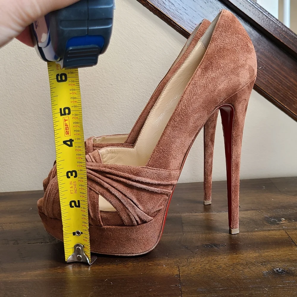 Christian Louboutin Brown Suede Platform Heels 38 1/2 - Picture 13 of 15